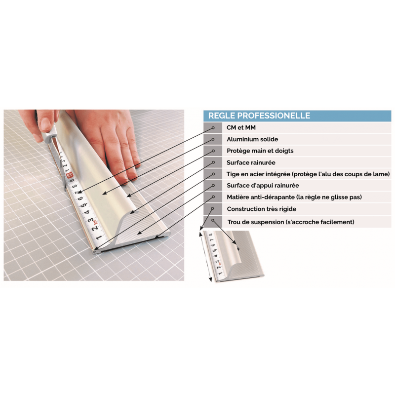 Règle De Découpe Pro En Aluminium 75cm - Antidérapante Et Protégée - Pour Coupes Précises